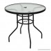 GHP 31.5 Round Black Steel 5mm Tempered Glass Patio Table with 2 Umbrella Hole - B07BMK5HYZ