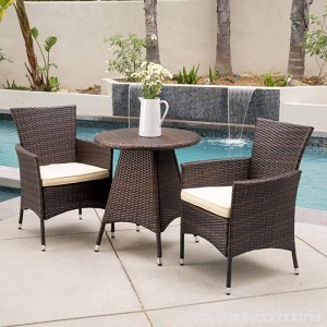 Outdoor Modern Contemporary Brown Patio Balcony Durable Comfortable Metal and Resin Wicker 3 Piece Bistro Conversation Set Seating - One Coffee Table Two Arms Chairs - B010E40E5W