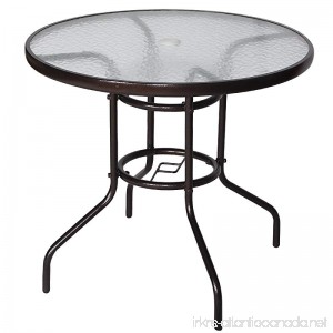 Ollypulse 32 Tempered Glass Top Patio Umbrella Table Outdoor Dining Table Dark Chocolate (Round) - B01K6P9RG6