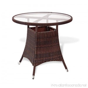 Patio Resin Outdoor Wicker Round 31.5 Inches Dining Table w/Glass Top. Dark Brown - B01IWQNQL8