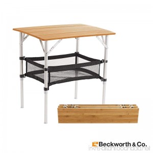 Beckworth & Co. SmartFlip Deluxe Bamboo Portable Outdoor Picnic Folding Table with Adjustable Height Carrying Case & Storage Net - Regular - B075153MDF
