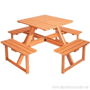 Merax Pine Wood Round Picnic Table and Benches Natural Yellow Stained Color - B01H1V9YK2