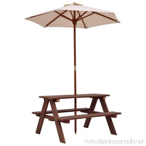 New Brown Kids Picnic Table Bench w/ Folding Umbrella Garden Yard Children Outdoor 4 Seat - B0768V2MGC