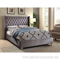 Meridian Furniture AidenGrey-K Aiden Velvet Upholstered Button Tufted Wingback Bed with Chrome Nailhead Trim and Custom Chrome Legs  King  Grey - B01N7XS4BY