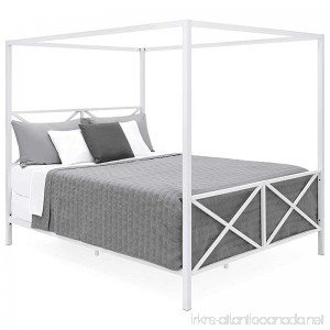 Best Choice Products Modern 4 Post Canopy Queen Bed w/Metal Frame Mattress Support Headboard Footboard - White - B07B878J9R