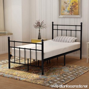 BUFF HOME Metal Bed Frame with Headboard and Footboard Slat Platform Mattress Foundation Double beds Box Spring No Assembly Replacement for Kids Adult Victorian Style Black Twin Size - B07BZJ1PGX