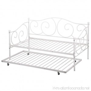 Daybed Metal Daybed Frame With Roll Out Trundle Combo Bedframe Heavy Duty Steel Slats - B07FXBC2ZG