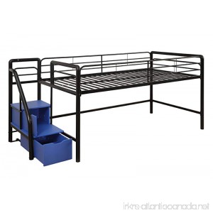 DHP Junior Twin Metal Loft Bed with Storage Steps Space-Saving Solution Multifunctional Black with Blue Steps - B009L1FORS