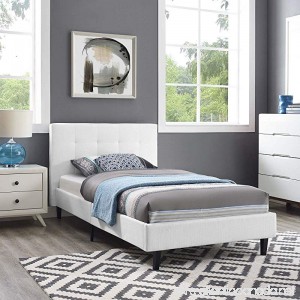 Modway MOD-5422-WHI Linnea Upholstered Platform Bed with Wood Slat Support Twin White - B078KDZXFF